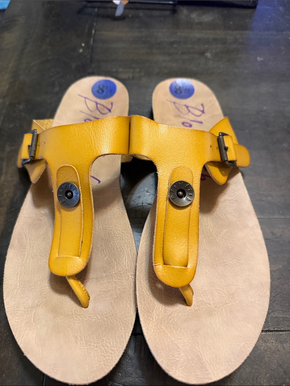 Malibu Yellow Leather Thong Sandals with Buckle